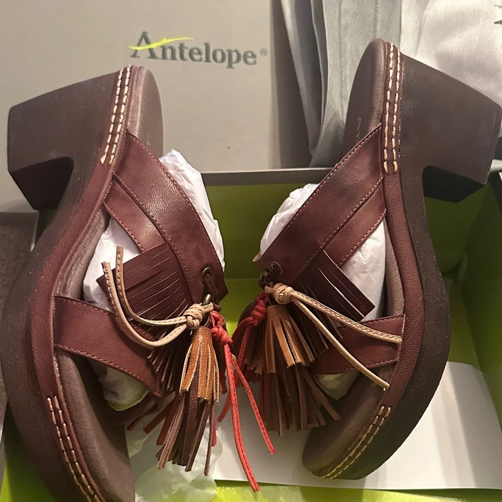 Antelope Women's Brown and Red Tassel Mules - Picture 3 of 5